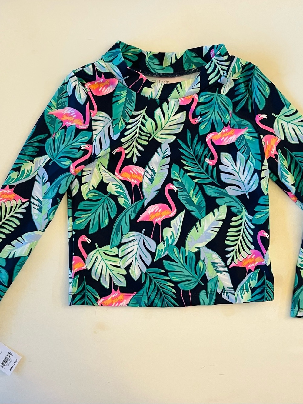 Carter's Navy Long Sleeve Rash Guard with Pink Flamingos & Green Leaves